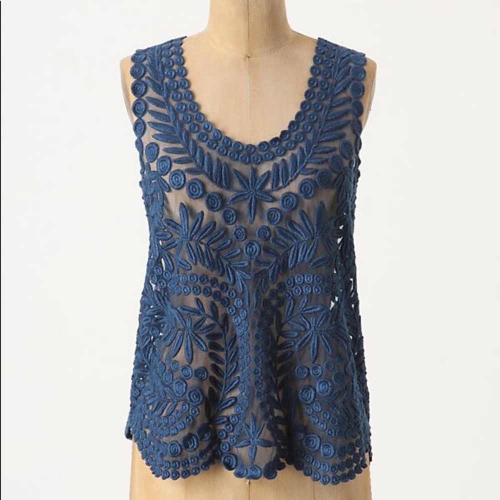 ANTHROPOLOGIE ||| GOSSAMER EMBROIDERED TOP